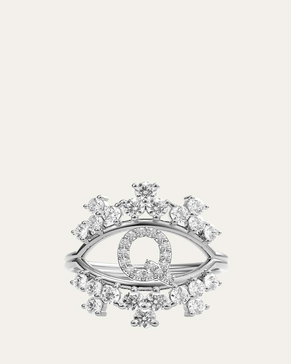 Sara 18K White Gold Diamond Ring, Letter Q